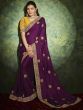 Awesome Purple Embroidery Wedding Wear Saree