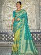 Outstanding Blue & Green Embroidered Silk Wedding Wear Saree (Default)