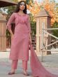 Readymade Pink Embroidered Chanderi Festive Pant Suit With Dupatta
