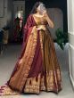 Fantastic Brown Zari Weaving Cotton Event Wear Gown With Dupatta
