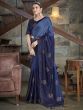 Alluring Navy Blue Swaroski Diamond Silk Party Wear Saree For Women
