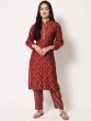 Red Foil-Printed Chanderi Readymade Casual Kurti-Pants Set