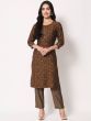 Brown Foil-Printed Chanderi Silk Casual Readymade Kurti-Pants Suit