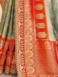 Elegant Grey And Orange Multi Work Pure Dola Silk Traditional Saree
