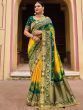 Attractive Green And Yellow Gota Work Pure Dola Silk Traditional Saree
