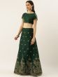 Green & Pink Embroidered Semi-Stitched Myntra Lehenga & Unstitched Blouse with Dupatta