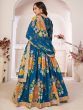 Beautiful Rama Blue Digital Printed Georgette Wedding Wear Lehenga Choli