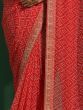 Remarkable Red Bandhani Printed Chiffon Saree With Blouse