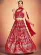 Lovely Red Sequins Georgette Sangeet Wear Lehenga Choli With Dupatta