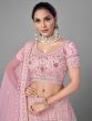 Pink Floral Embroidered Soft Net Bridal Lehenga Choli