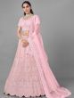Pink Thread Embroidered Soft Net Bridal Lehenga Choli