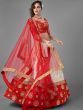 Red & White Jacquard Art Silk Bridal Wear Lehenga Choli