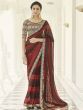 Beautiful Red Thread Embroidered Organza Party Wear Saree