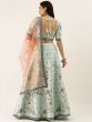 Blue & Peach-Coloured Embroidered Semi-Stitched Myntra Lehenga & Unstitched Blouse with Dupatta