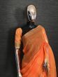 Orange Printed Linen Festival Wear Saree With Blouse