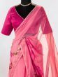 Surprising Peach Organza Floral Printed Saree With Blouse