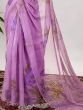 Surprising Lavender Organza Floral Printed Saree With Blouse