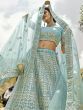 Turquoise Resham Work Organza Wedding Wear Lehenga Choli