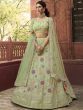 Pista Green Velvet Pasting Organza Wedding Wear Lehenga Choli