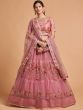 Dusty Pink Thread Embroidered Net Wedding Wear Lehenga Choli