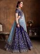 Navy Blue Sequins Raw Silk Bridal Lehenga Choli With Sky Blue Dupatta