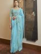 Sky Blue Sequins Organza Wedding Wear Saree