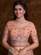Blossoming Peach Embroidered Soft Net Wedding Lehenga Choli