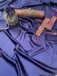 Wondrous Blue Embroidered Satin Party Wear Saree