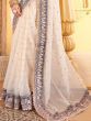 Sensational Cream Sequence Embroidered Organza Saree With Blouse