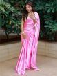 Greatest Pink Satin Silk Plain Official Event Wear Saree For Women