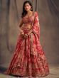 Red Floral Embroidered Organza Wedding Wear Lehenga Choli