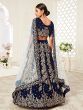 Navy Blue Embroidered Velvet Wedding Lehenga Choli