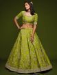 Neon Green Thread Embroidery Art Silk Wedding Wear Lehenga Choli