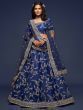Blue Thread Embroidery Art Silk Wedding Wear Lehenga Choli