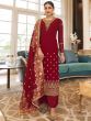 Capricious Maroon Thread Embroidered Georgette Palazzo Suit