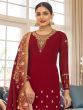 Capricious Maroon Thread Embroidered Georgette Palazzo Suit