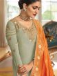 Fabulous Sage Green Thread Embroidered Georgette Palazzo Suit
