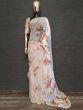 Off White Rose Floral Printed Georgette Festive Saree With Blouse