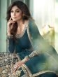Shamita Shetty Teal Blue Embroidered Georgette Anarkali Gown