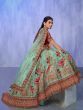 Attractive Turquoise Sequins Velvet Bridal Lehenga Choli With Dupatta