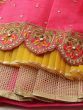 Pink & Mustard Embroidered Semi-Stitched Myntra Lehenga & Unstitched Blouse with Dupatta
