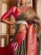 Flawless green-pink Weaving Banarasi Reception silk Saree
