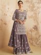 Desirable Dusty Purple Embroidered Georgette Ready-Made Sharara Suit