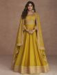 Beauteous Yellow Zari Embroidered Silk Party Wear Gown