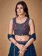 Exotic Navy Blue Floral Embroidered Silk Party Wear Lehenga Choli