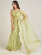 Stunning Pista Green Sequin Net Party Wear Saree With Blouse