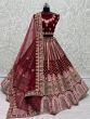 Dazzle Maroon Thread Work Velvet Bridal Lehenga Choli