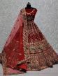 Delectable Maroon Dori Work Velvet Bridal Wear Lehenga Choli