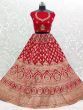 Efficacious Pink Zari Embroidery Velvet Bridal Wear Lehenga Choli 