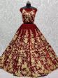 Glamorous Maroon Multi-Thread Bridal Lehenga Choli In Velvet